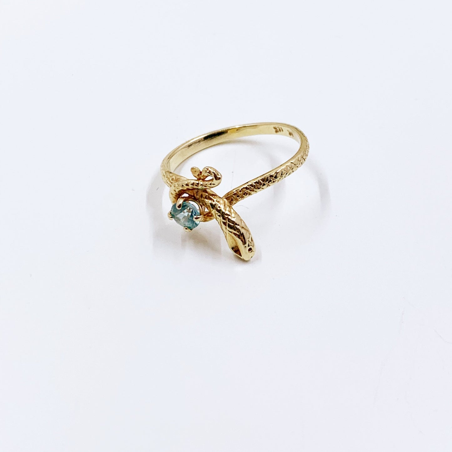 Vintage 14K Gold and Zircon Coiled Snake Ring | Size 7