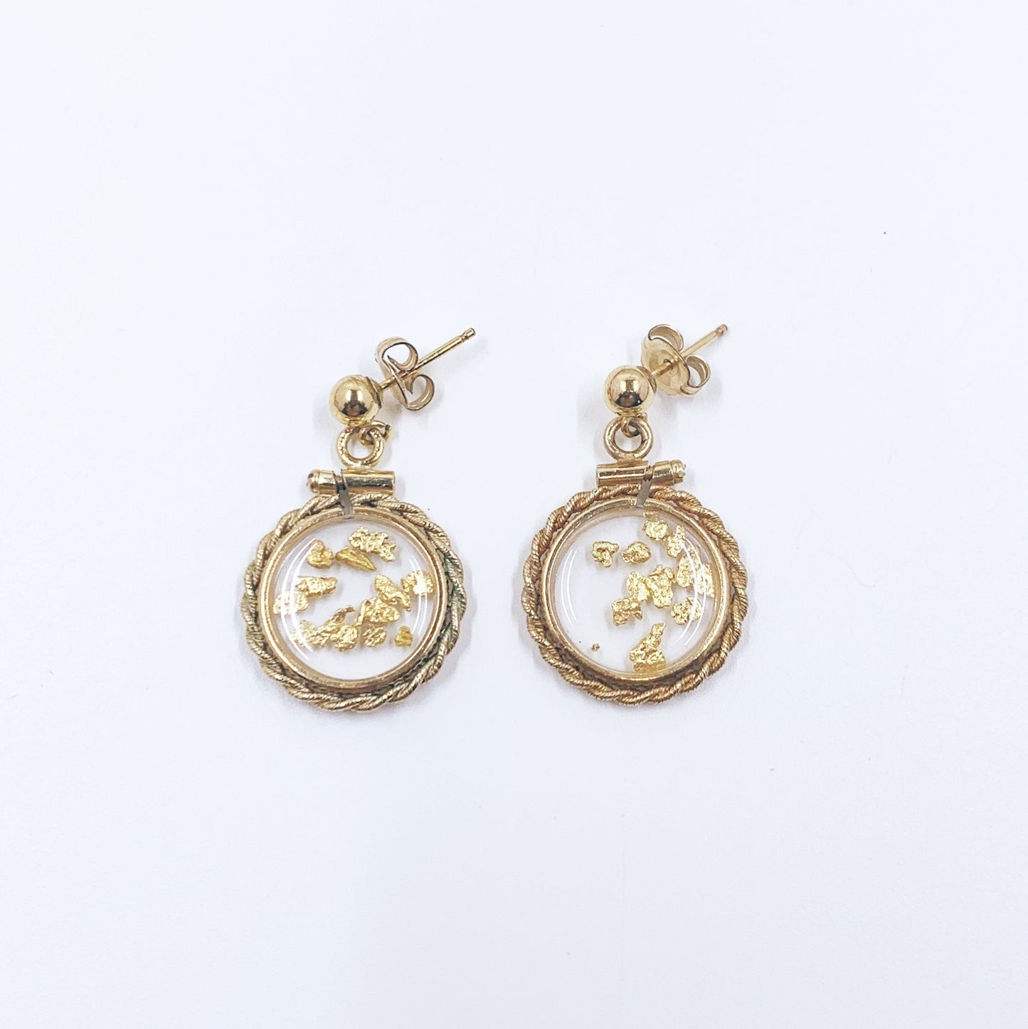 Vintage Gold Nugget Flake Earrings | Shaker Locket Gold Nugget Earrings | Gold Prospecting Jewelry