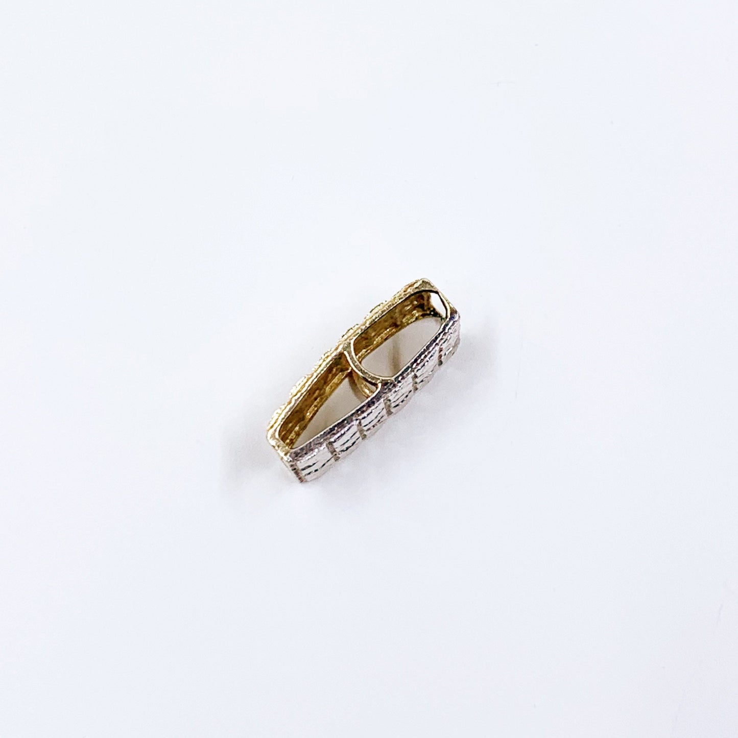 Vintage 14K Two Tone Gold Diamond Cut Design Slide Pendant | 14K White and Yellow Gold Omega Slide Charm Pendant