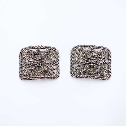 Antique French Victorian Cut Steel Shoe Buckles | Pair of Victorian Steel Riveted Shoe Buckles