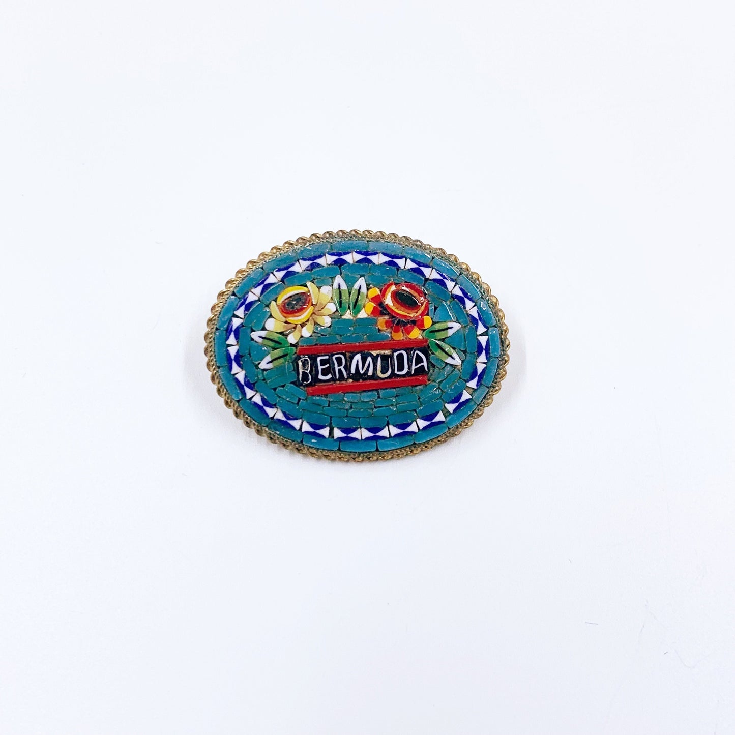 Vintage Italian Bermuda Mosaic Brooch | Italian Tourist Floral Mosaic Jewelry