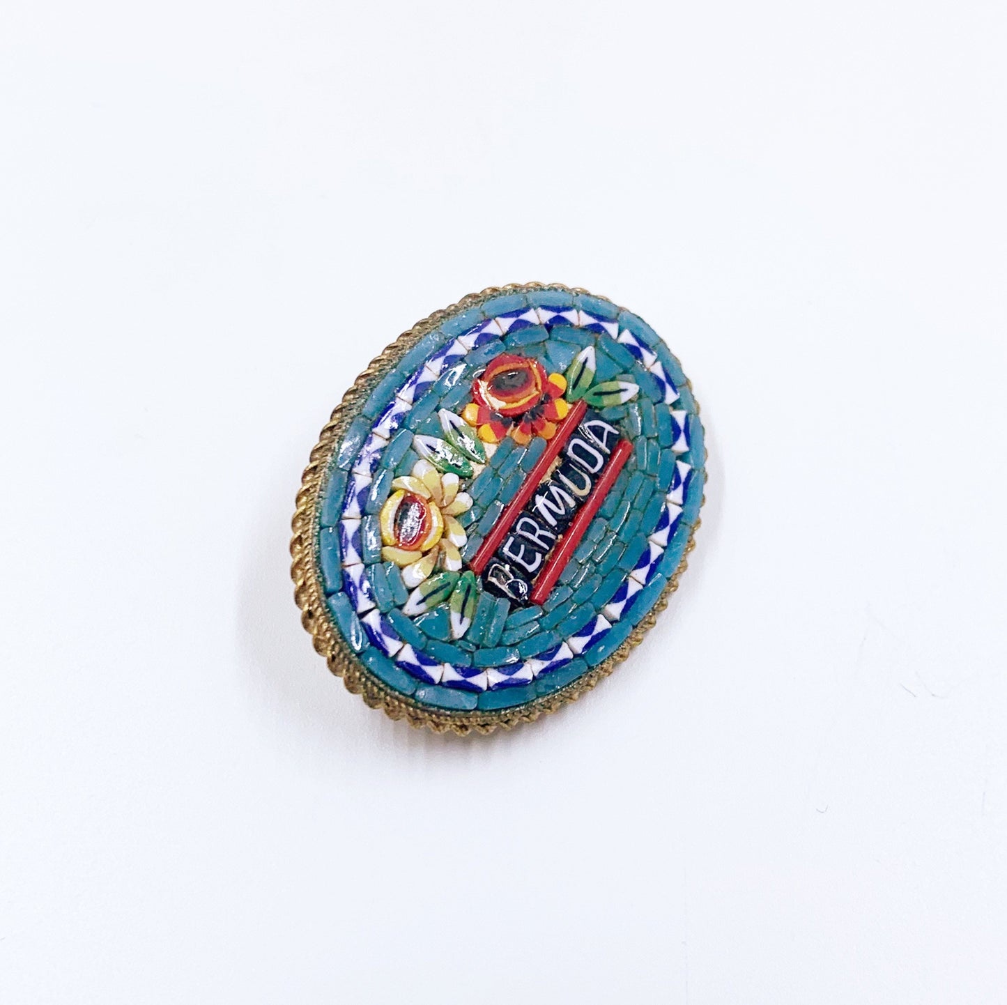 Vintage Italian Bermuda Mosaic Brooch | Italian Tourist Floral Mosaic Jewelry