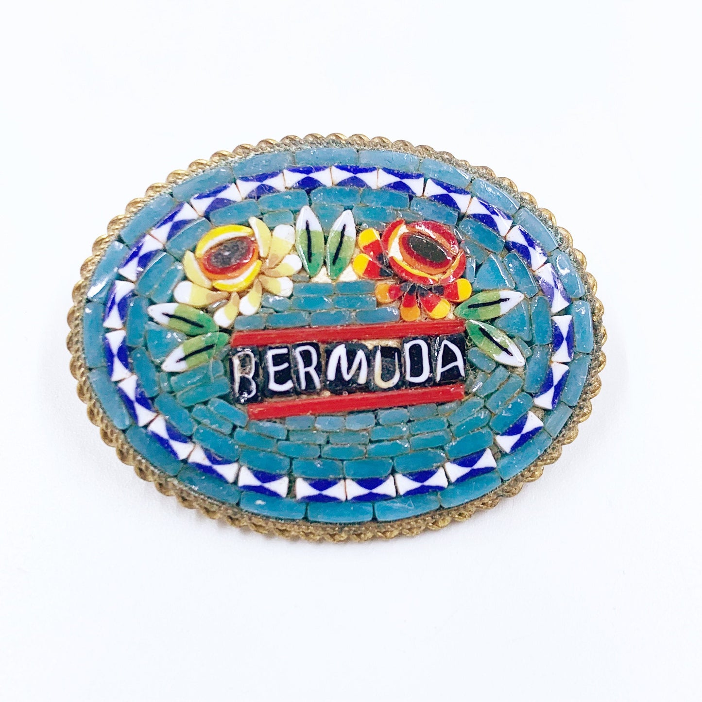 Vintage Italian Bermuda Mosaic Brooch | Italian Tourist Floral Mosaic Jewelry