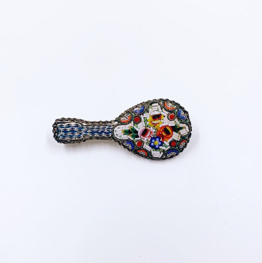 Vintage Italian Floral Mosaic Guitar Brooch | Italian Tourist Floral Mosaic Jewelry