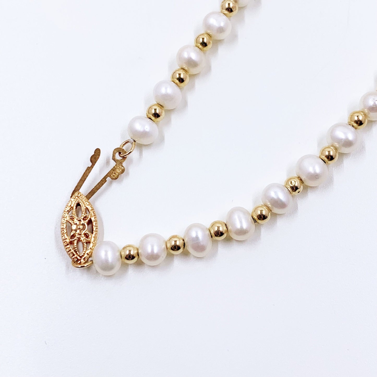 Vintage Cultured Pearl and 14k Gold Bead Necklace | Vintage Imperial Pearl Syndicate Pearl Necklace