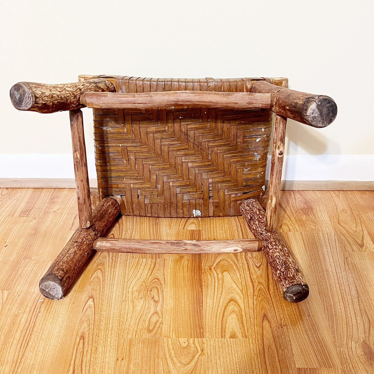 Vintage Columbus Hickory Chair Co. Foot Stool | Vintage Hickory Style Footstool with Woven Seat | Columbus Indiana Furniture