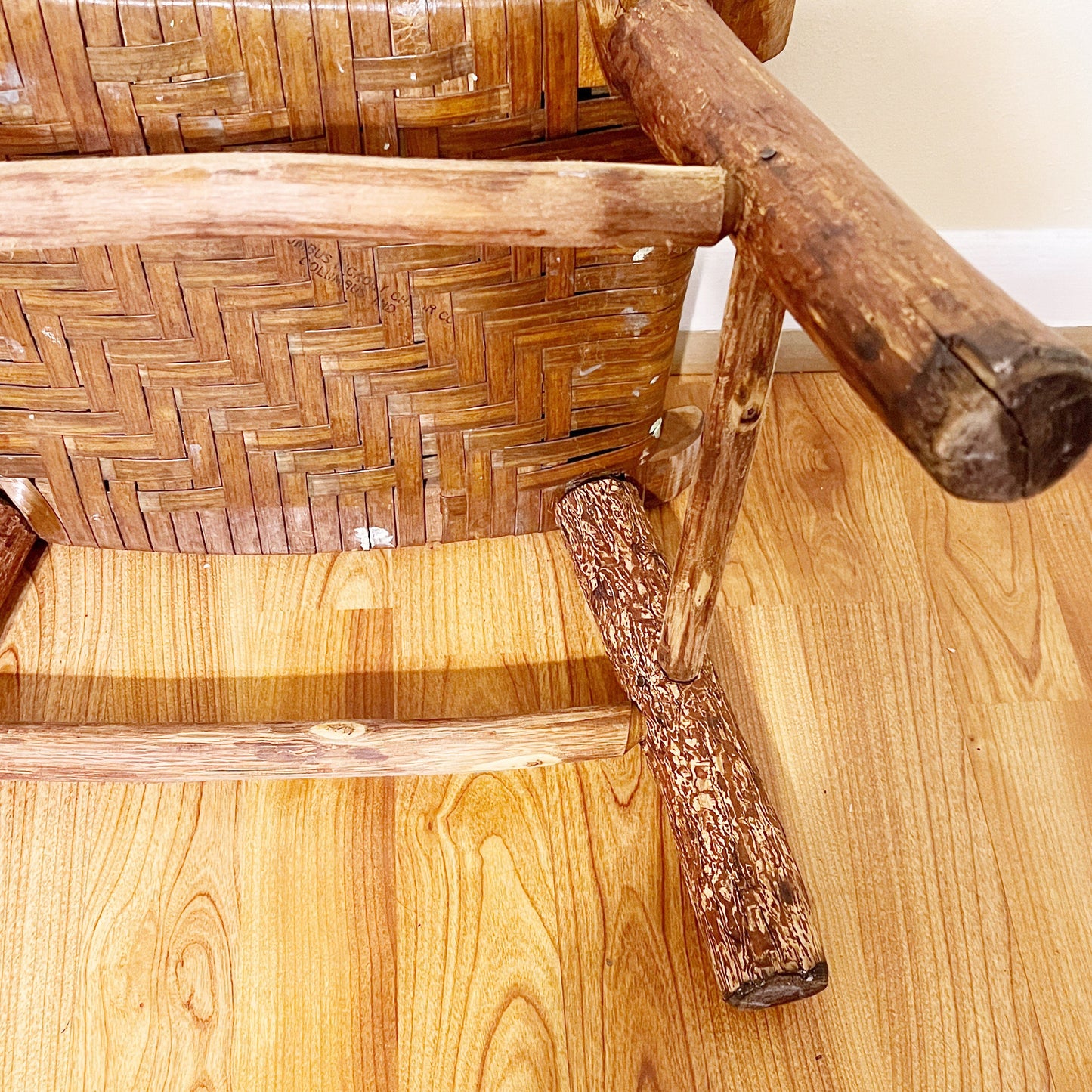 Vintage Columbus Hickory Chair Co. Foot Stool | Vintage Hickory Style Footstool with Woven Seat | Columbus Indiana Furniture