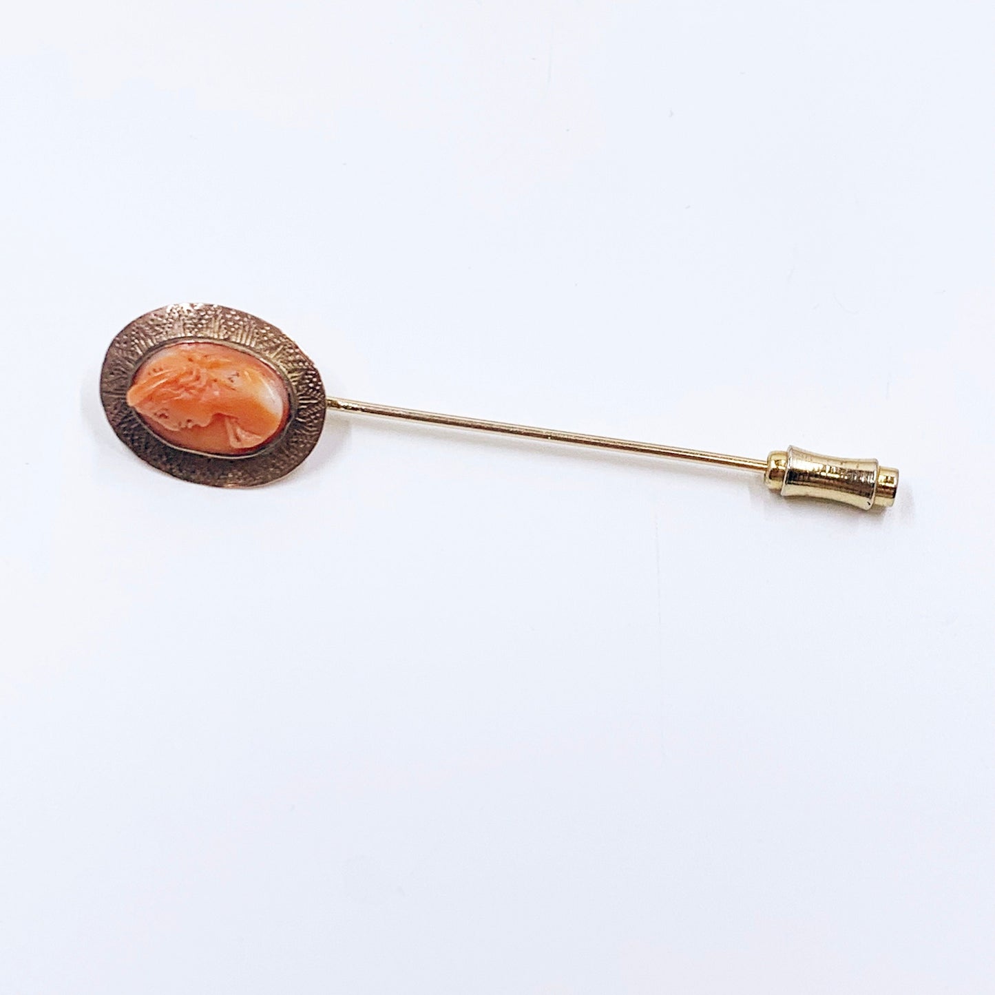 Vintage Gold Filled Carved Coral Cameo Stick Pin | Cameo Gold Filled Stick Pin | Female Profile
