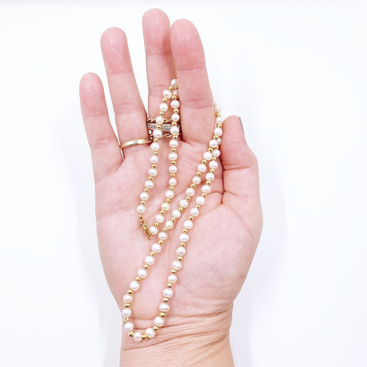 Vintage Cultured Pearl and 14k Gold Bead Necklace | Vintage Imperial Pearl Syndicate Pearl Necklace