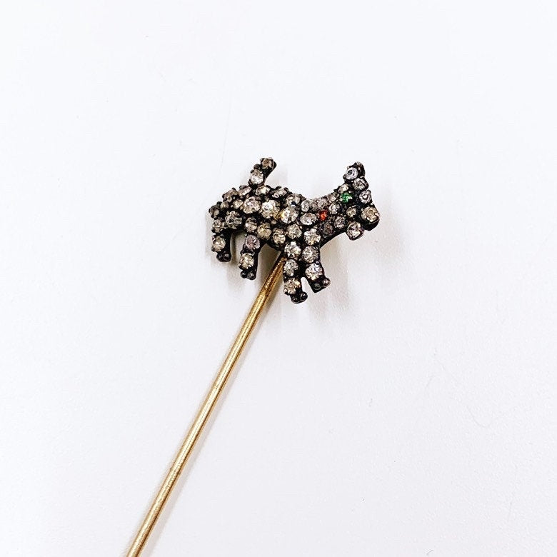 Vintage Scottie Dog Rhinestone Stick Pin | Figural Dog Stick Pin