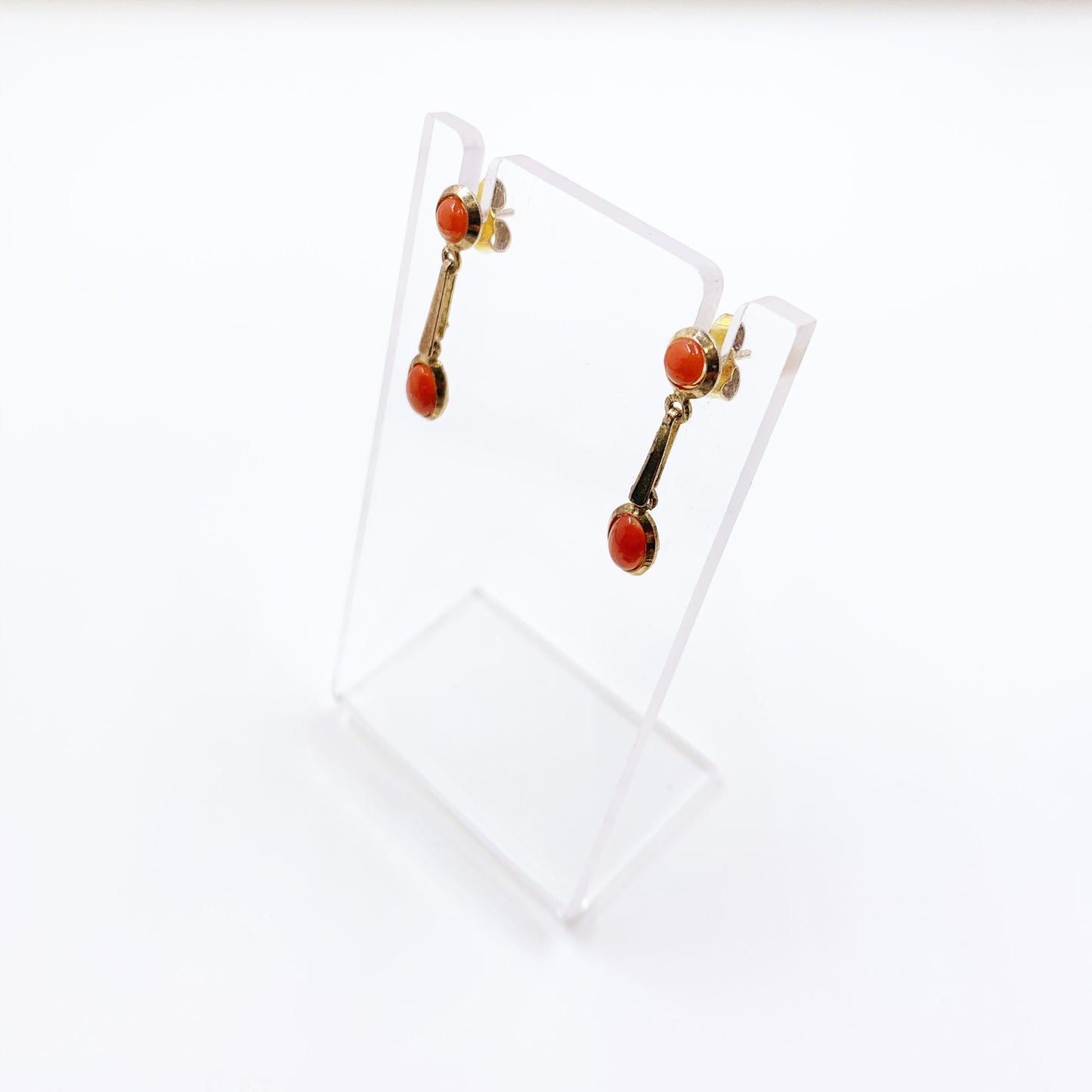 Vintage Coral Stud Drop Earrings | Silver Vermeil Coral Earrings