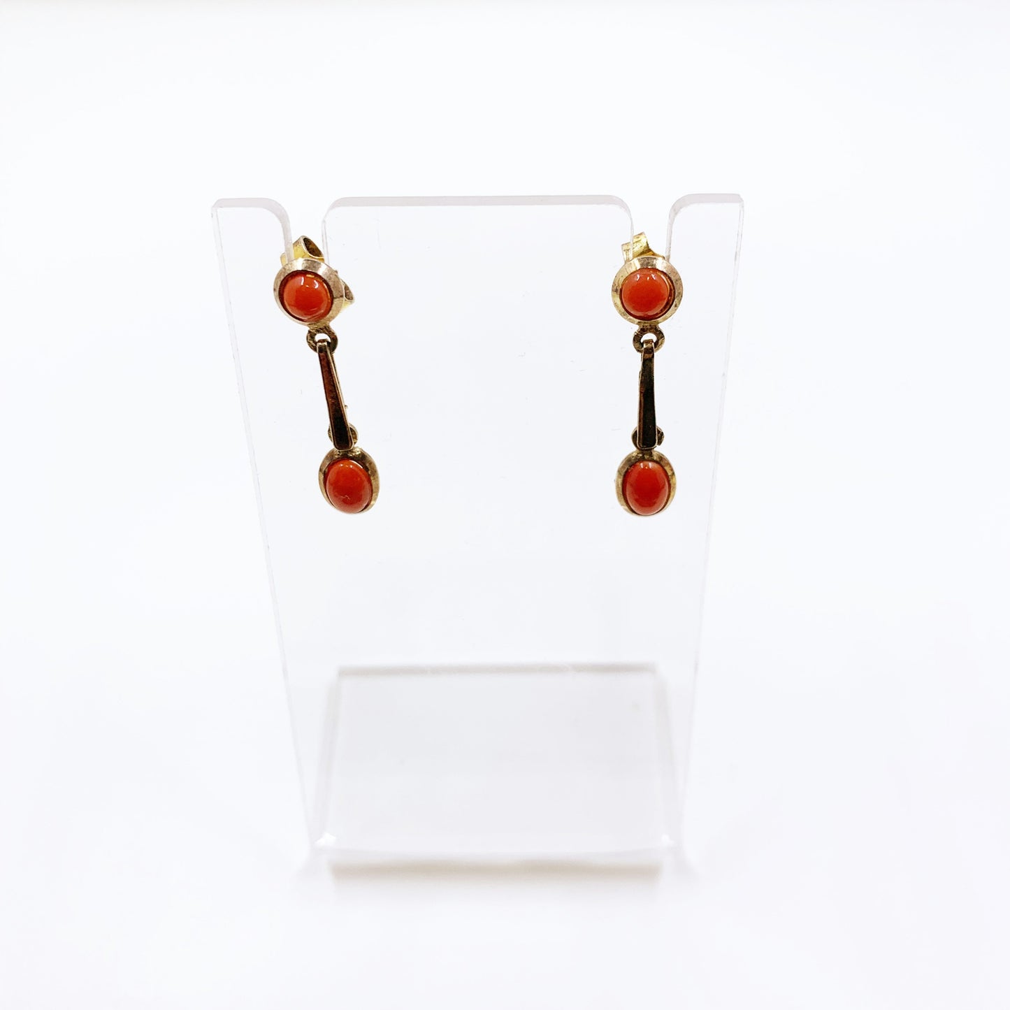 Vintage Coral Stud Drop Earrings | Silver Vermeil Coral Earrings