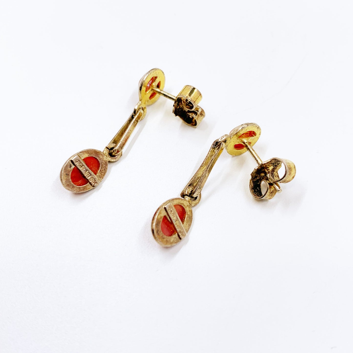 Vintage Coral Stud Drop Earrings | Silver Vermeil Coral Earrings