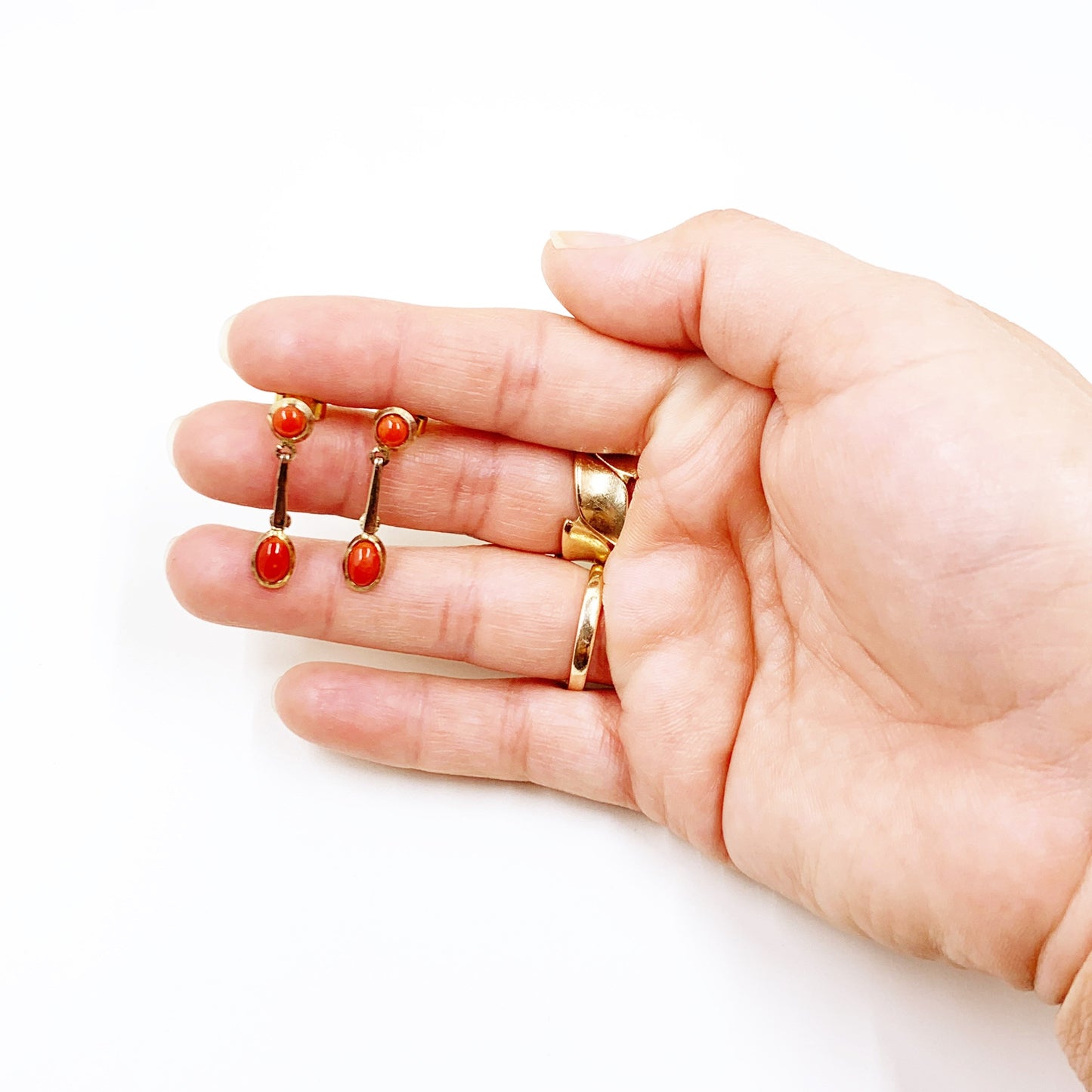 Vintage Coral Stud Drop Earrings | Silver Vermeil Coral Earrings