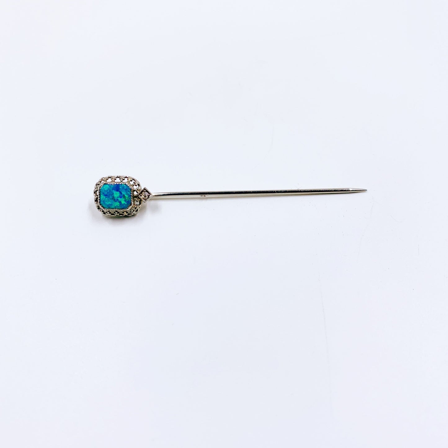 Art Nouveau Filigree Opal and Sapphire Stick Pin | Scofield, Melcher & Scofield Stick Pin