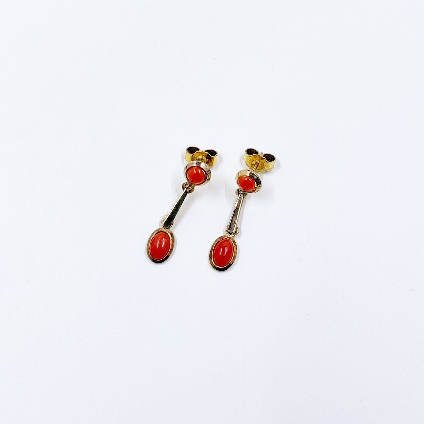 Vintage Coral Stud Drop Earrings | Silver Vermeil Coral Earrings