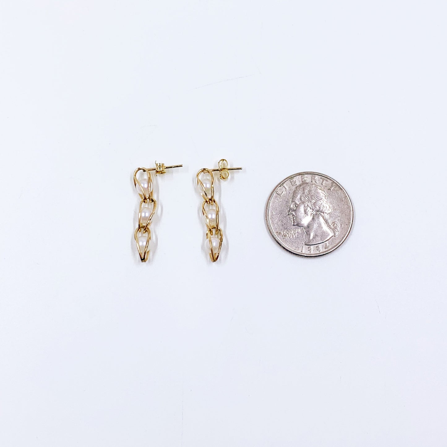 Vintage 14K Gold Caged Pearl Earrings | Classic Pearl Drop Earrings | 14K Pearl Dangle Earrings
