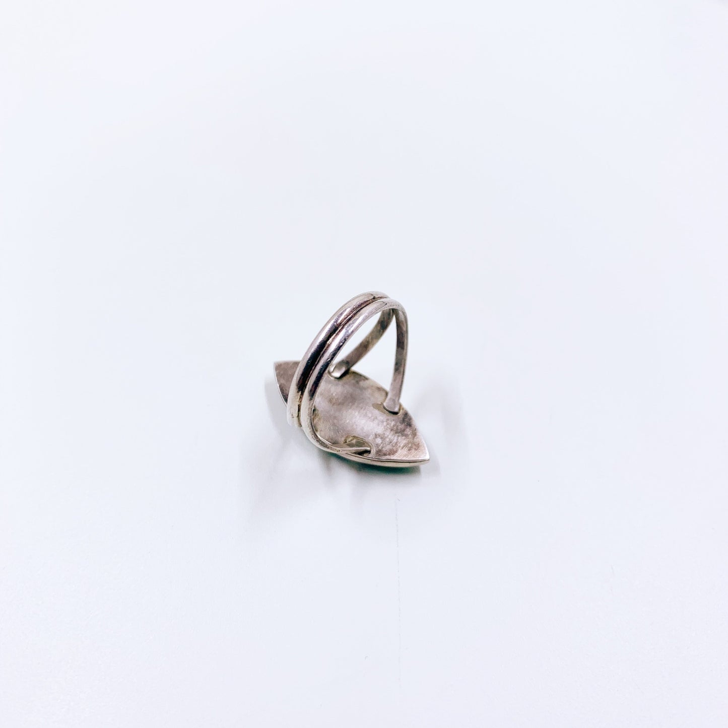 Vintage Silver Malachite Inlay Ring | Silver Malachite Navette Ring | Size 7 1/2 Ring