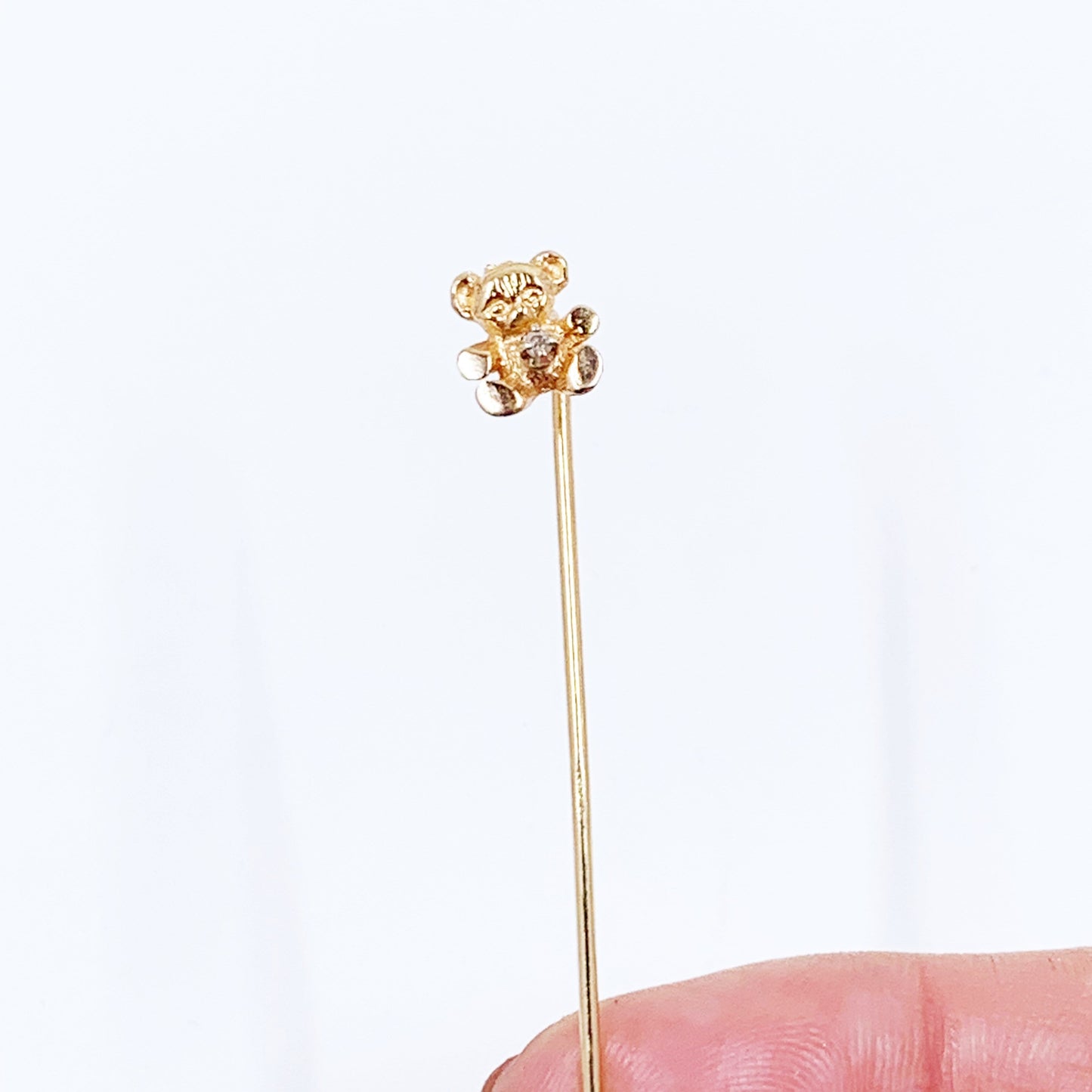 Vintage 14k Gold Teddy Bear Diamond Stick Pin | 14K Figural Stick Pin