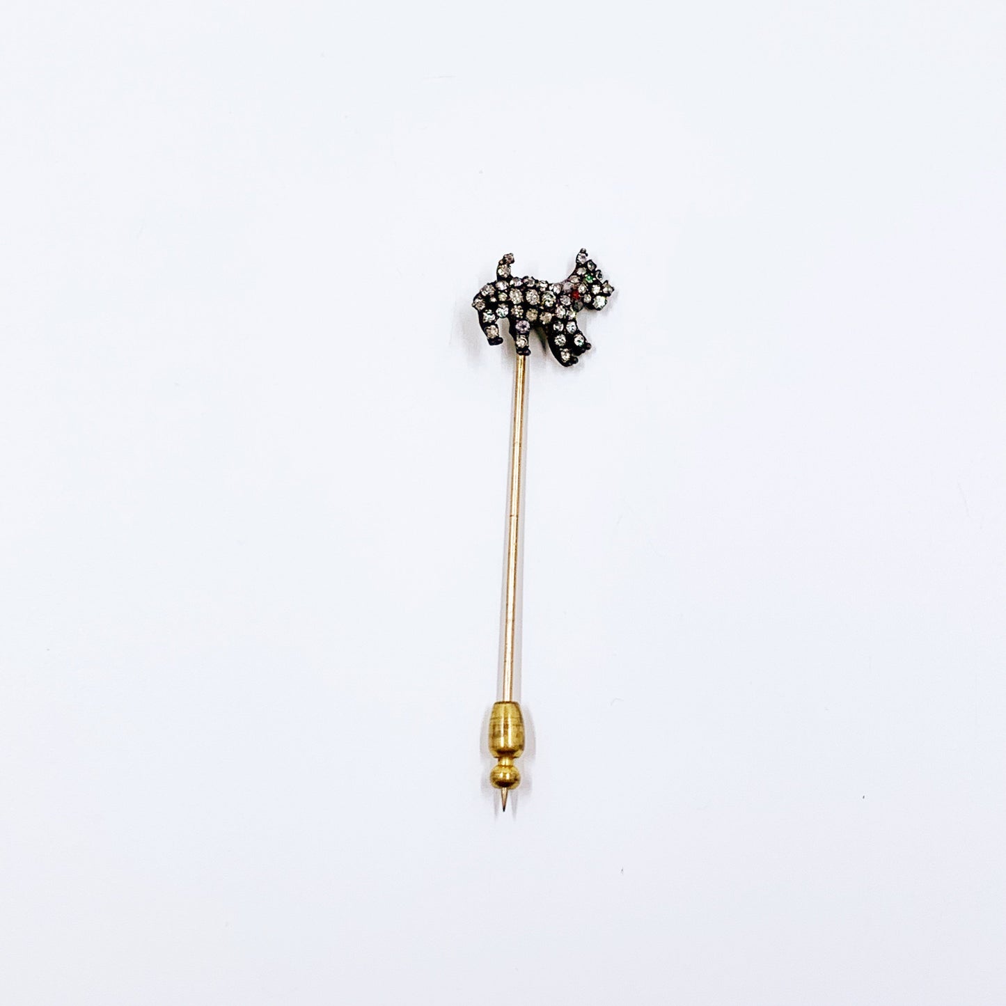 Vintage Scottie Dog Rhinestone Stick Pin | Figural Dog Stick Pin