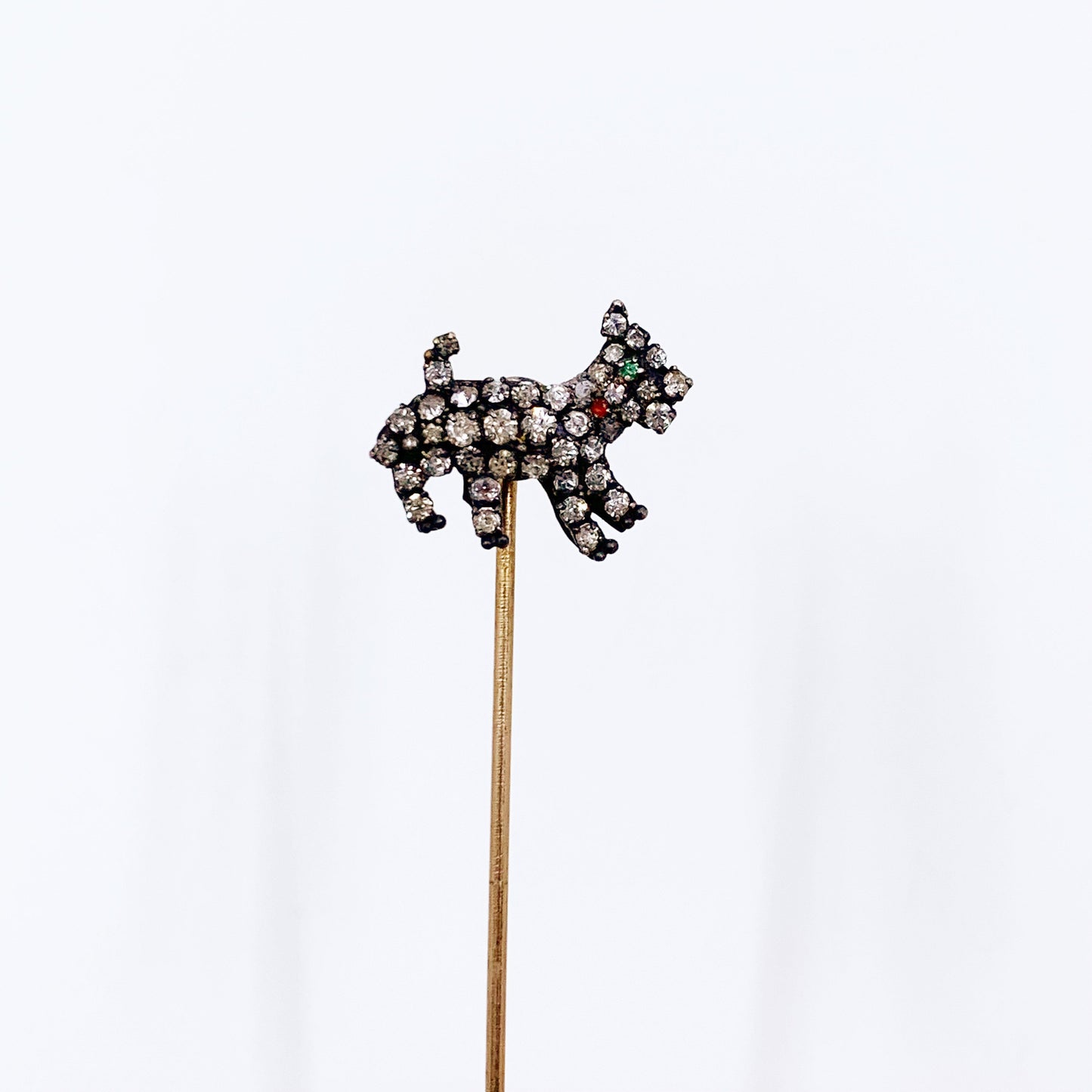 Vintage Scottie Dog Rhinestone Stick Pin | Figural Dog Stick Pin