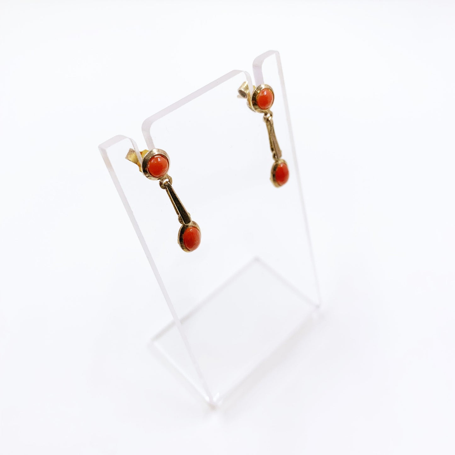 Vintage Coral Stud Drop Earrings | Silver Vermeil Coral Earrings