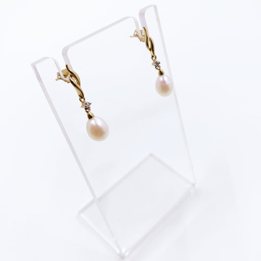 Vintage 10k Gold Pearl Dangle Earrings | Classic Pearl Earrings | 10K Pearl Earrings