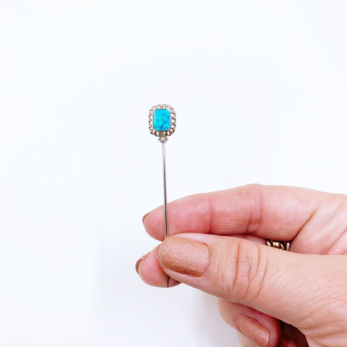 Art Nouveau Filigree Opal and Sapphire Stick Pin | Scofield, Melcher & Scofield Stick Pin