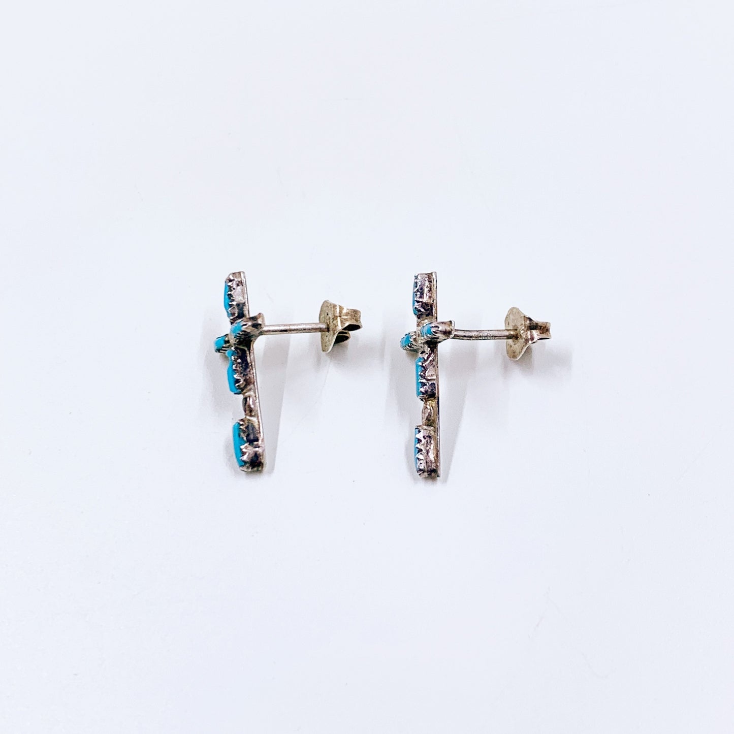 Vintage Turquoise Needle Point Cross Earrings | Sterling Southwest Turquoise Stud Earrings | Needle Point Stud Earrings