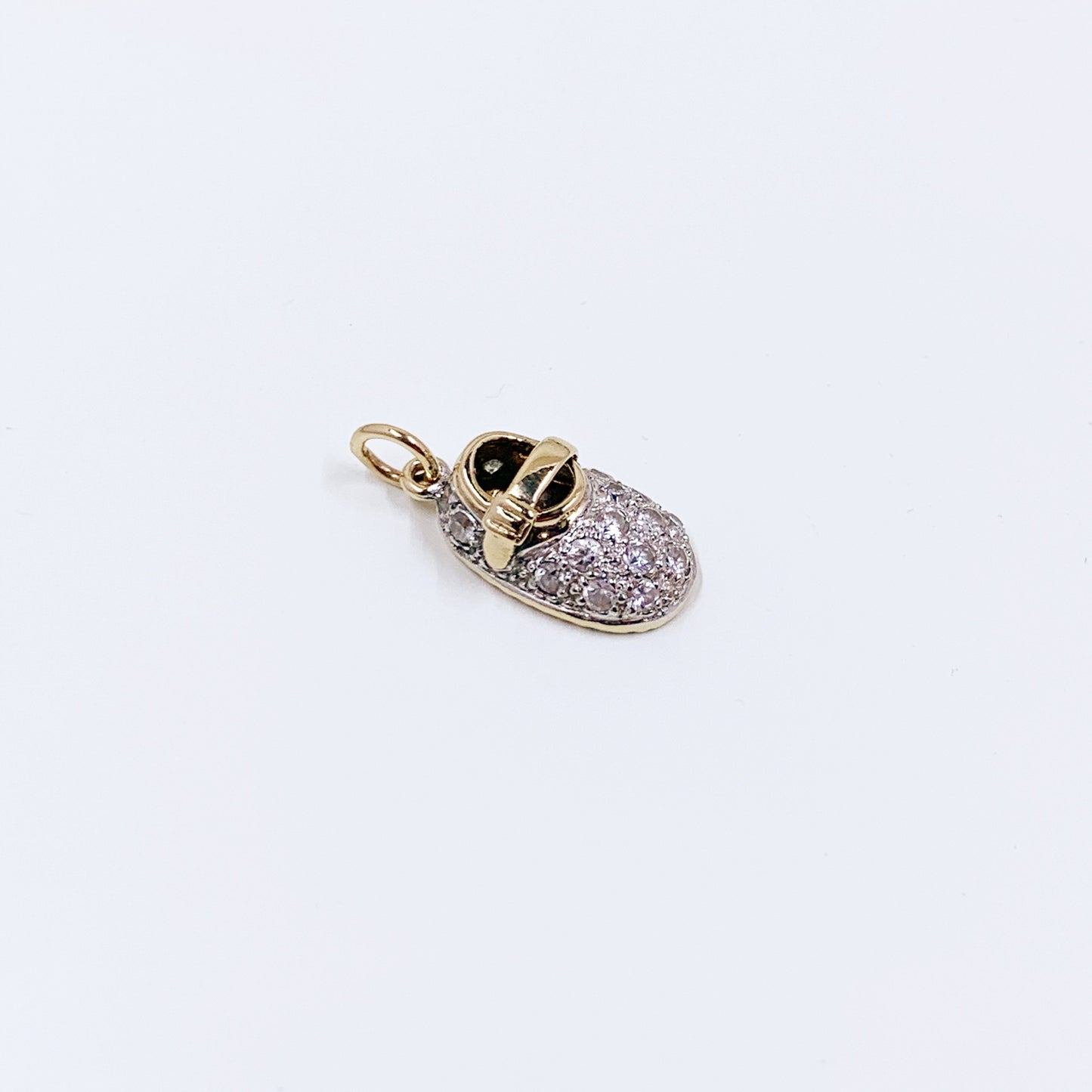14k Gold Baby Shoe Charm | 14K Gold Baby Bootie Charm | 14k Diamond Simulant Baby Shoe Charm, Baby Gift | Mothers Gift