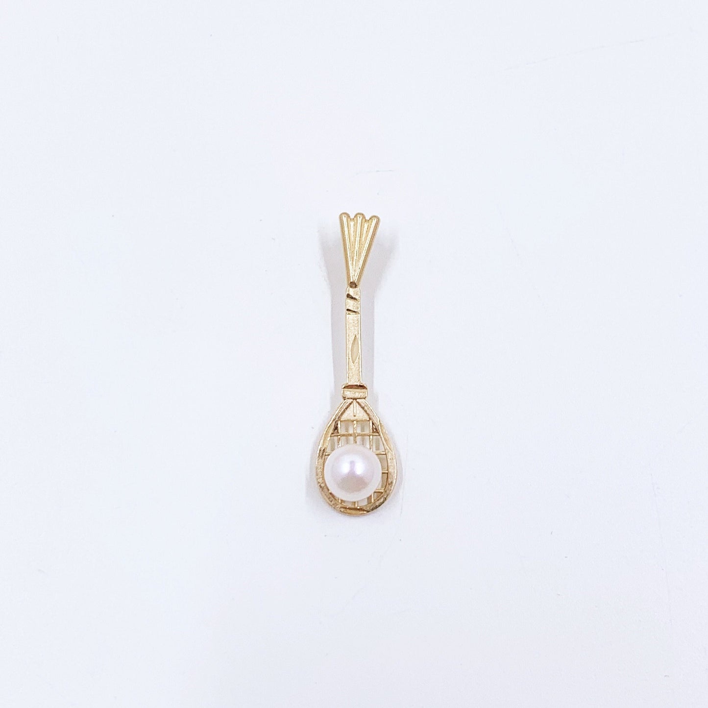 Vintage 14K Gold Tennis Racket Charm | 14k Michael Anthony Tennis Racket with Pearl Charm