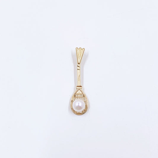Vintage 14K Gold Tennis Racket Charm | 14k Michael Anthony Tennis Racket with Pearl Charm