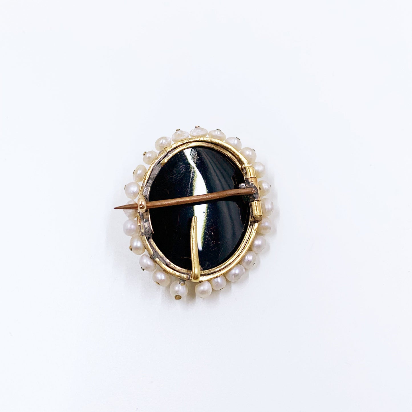 Antique Hard Stone Cameo Brooch | Carved Hardstone with Seed Pearl Surround