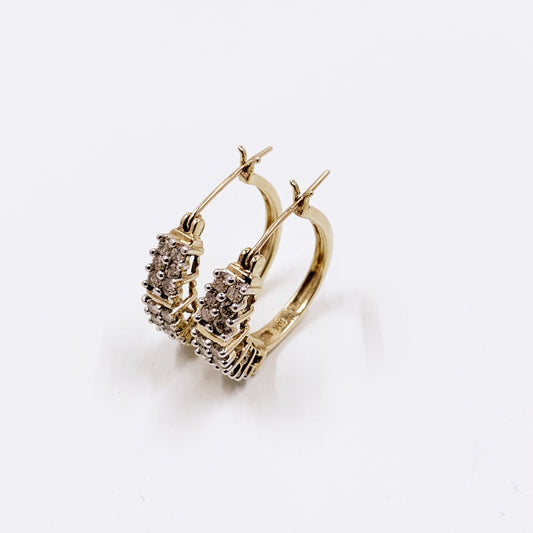 Vintage 10k Gold Diamond Hoop Earrings | Estate 10k Gold Diamond Hoops