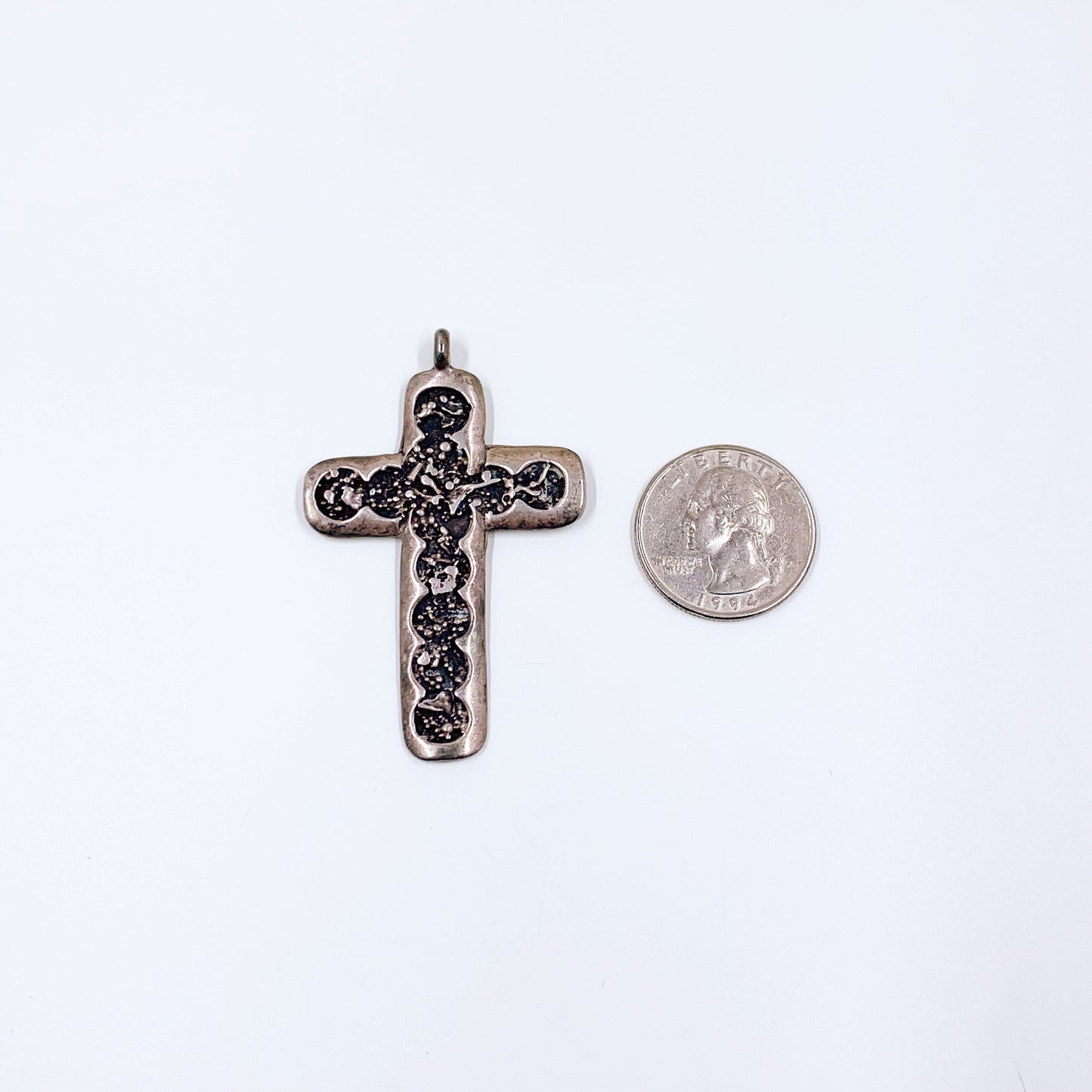 Vintage Silver Brutalist Cross Pendant | Silver Large Textured Cross Pendant