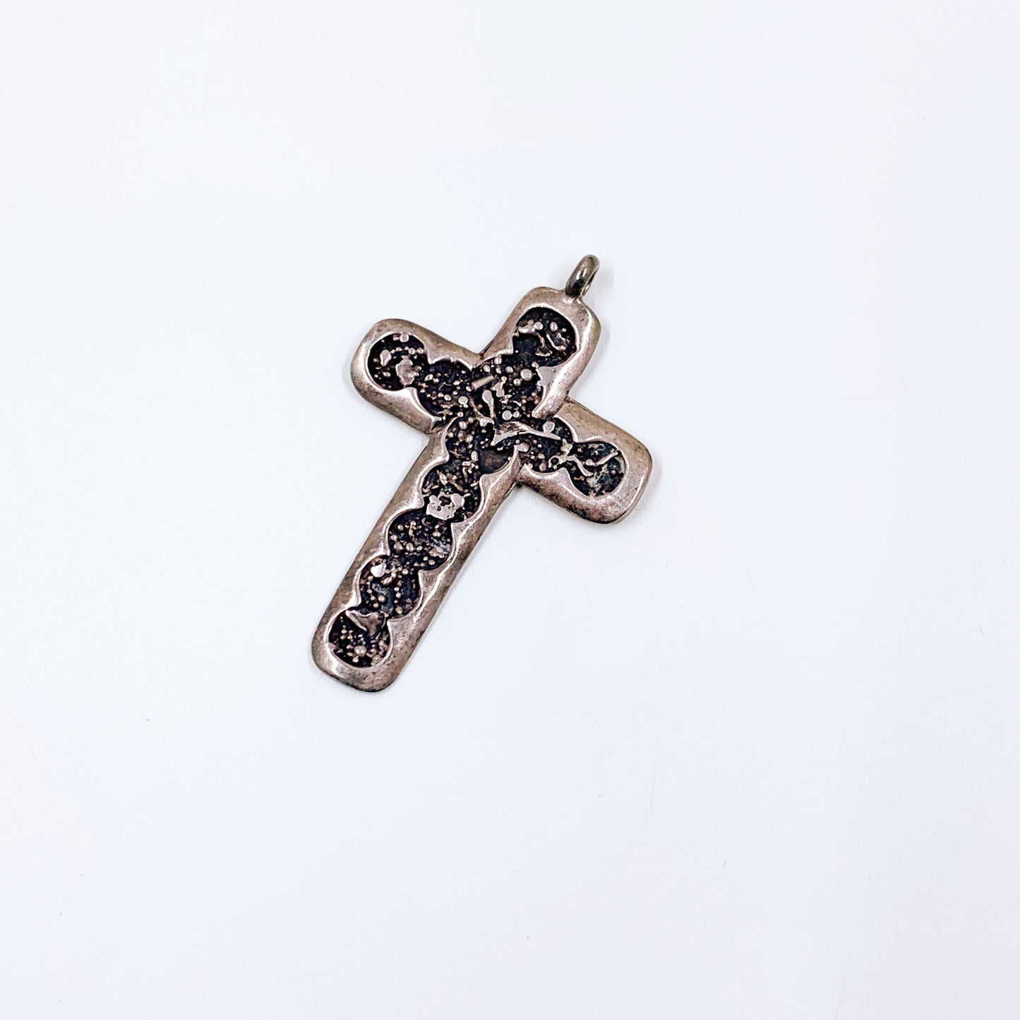 Vintage Silver Brutalist Cross Pendant | Silver Large Textured Cross Pendant