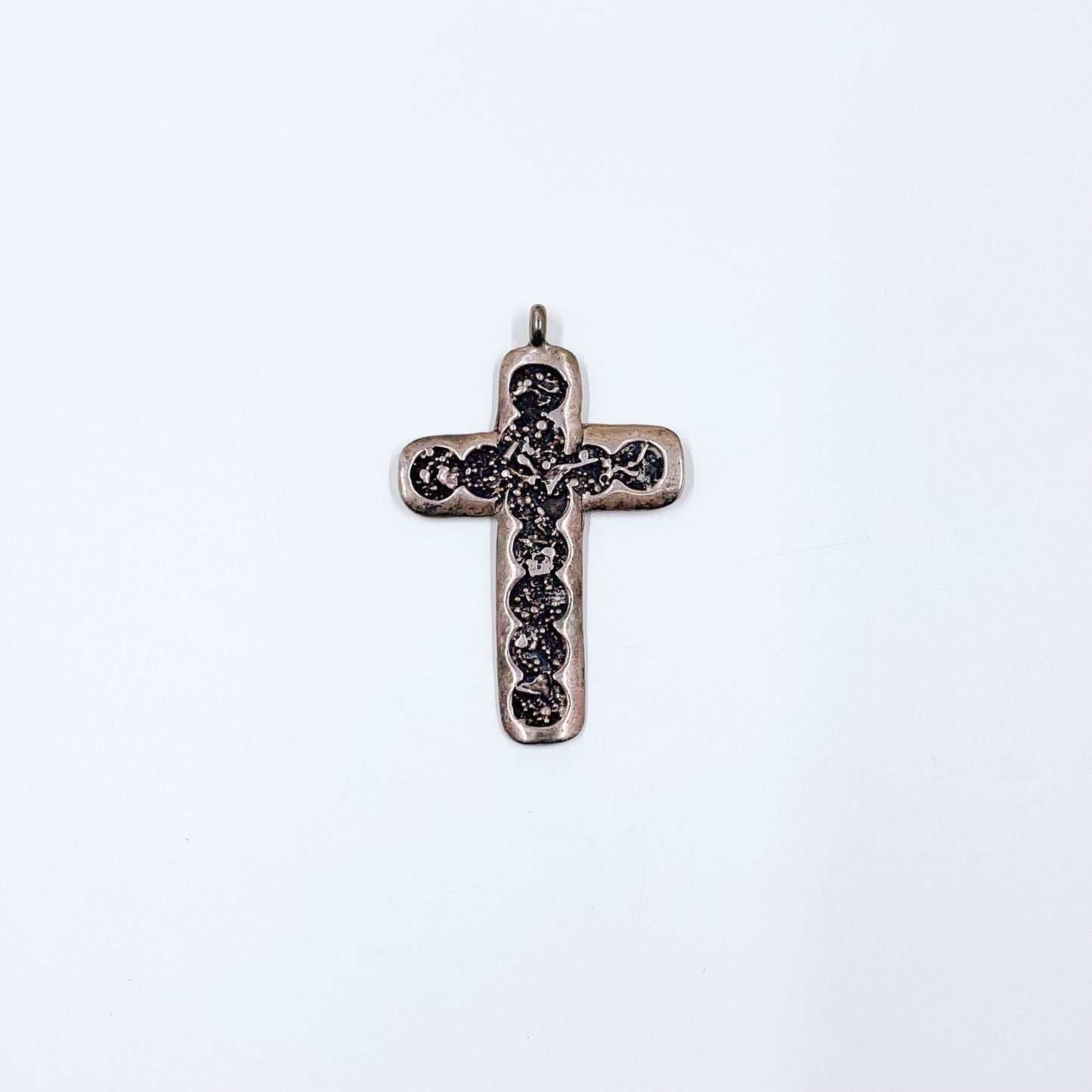 Vintage Silver Brutalist Cross Pendant | Silver Large Textured Cross Pendant