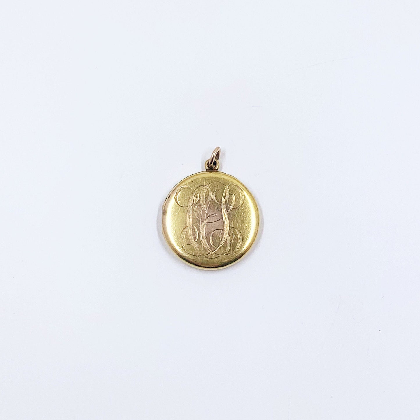 Antique Gold Filled Round Locket | Engraved Paste Torch and Wreath Locket | CES Monogram Locket