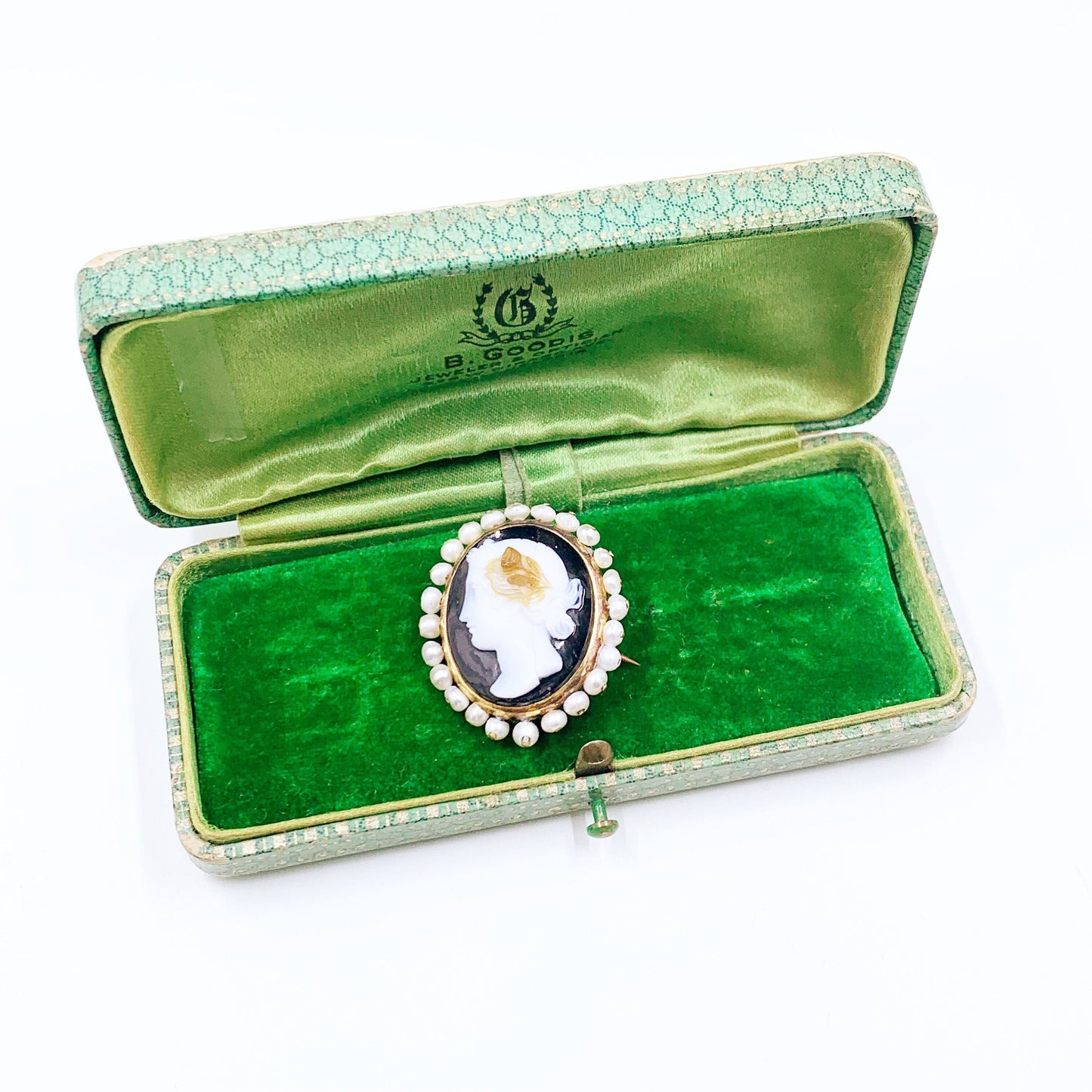 Antique Hard Stone Cameo Brooch | Carved Hardstone with Seed Pearl Surround