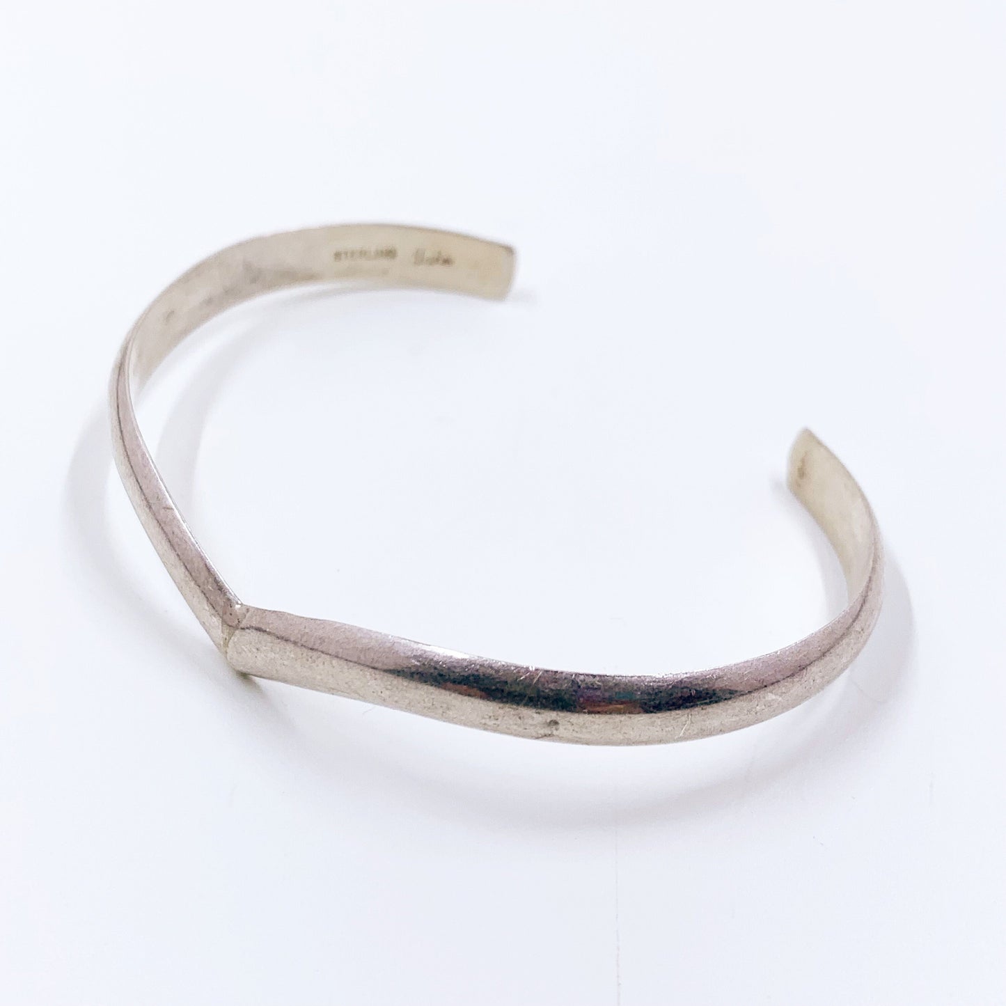 Vintage Silver Chevron Cuff Bracelet | Sterling Tahe V Shaped Cuff Bracelet