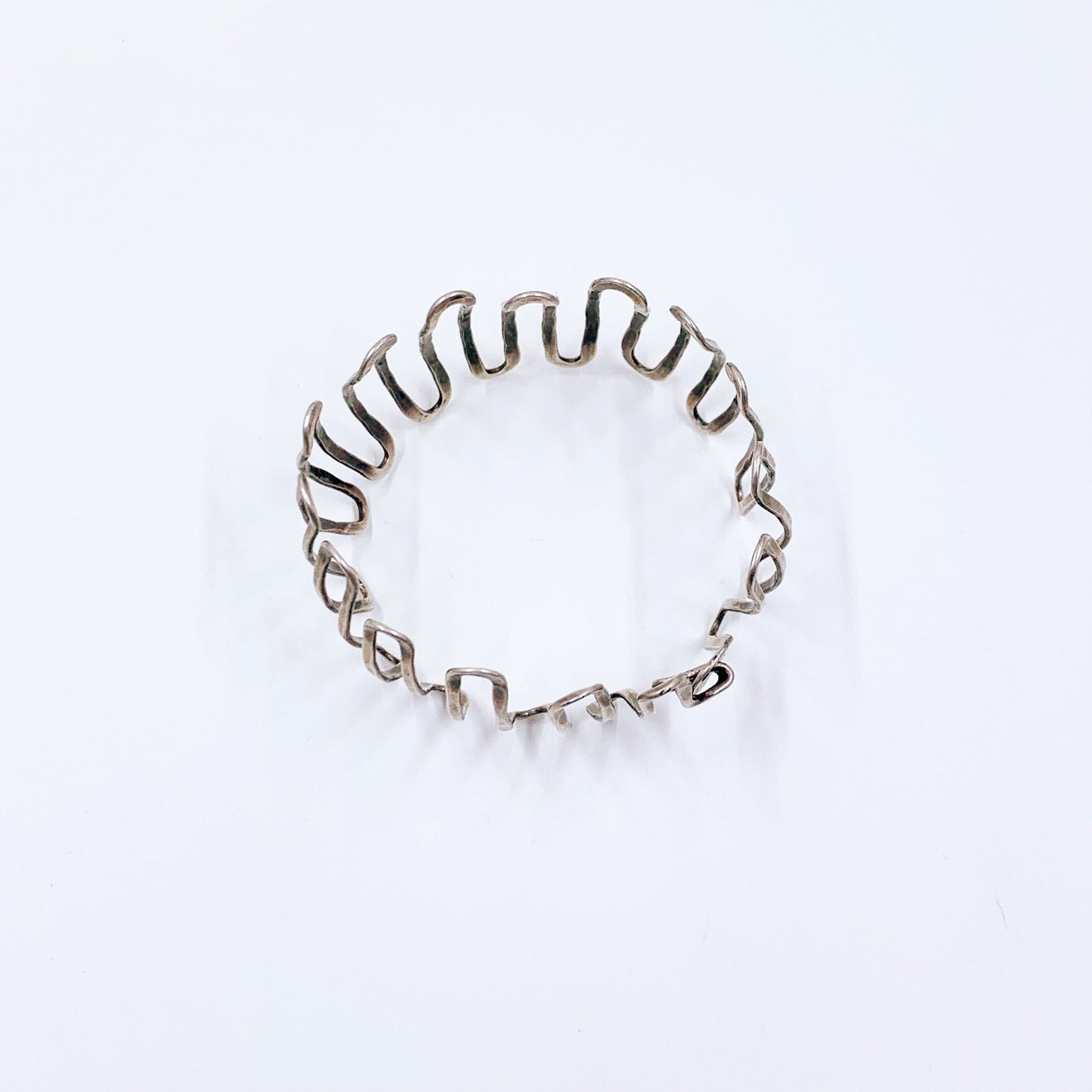 Vintage Silver Modernist Hammered Wave Bracelet | Modernist Zig Zag Open Work Bracelet