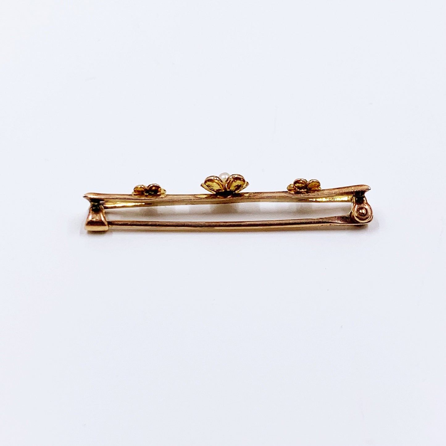 Victorian 10k Gold Floral Seed Pearl Brooch