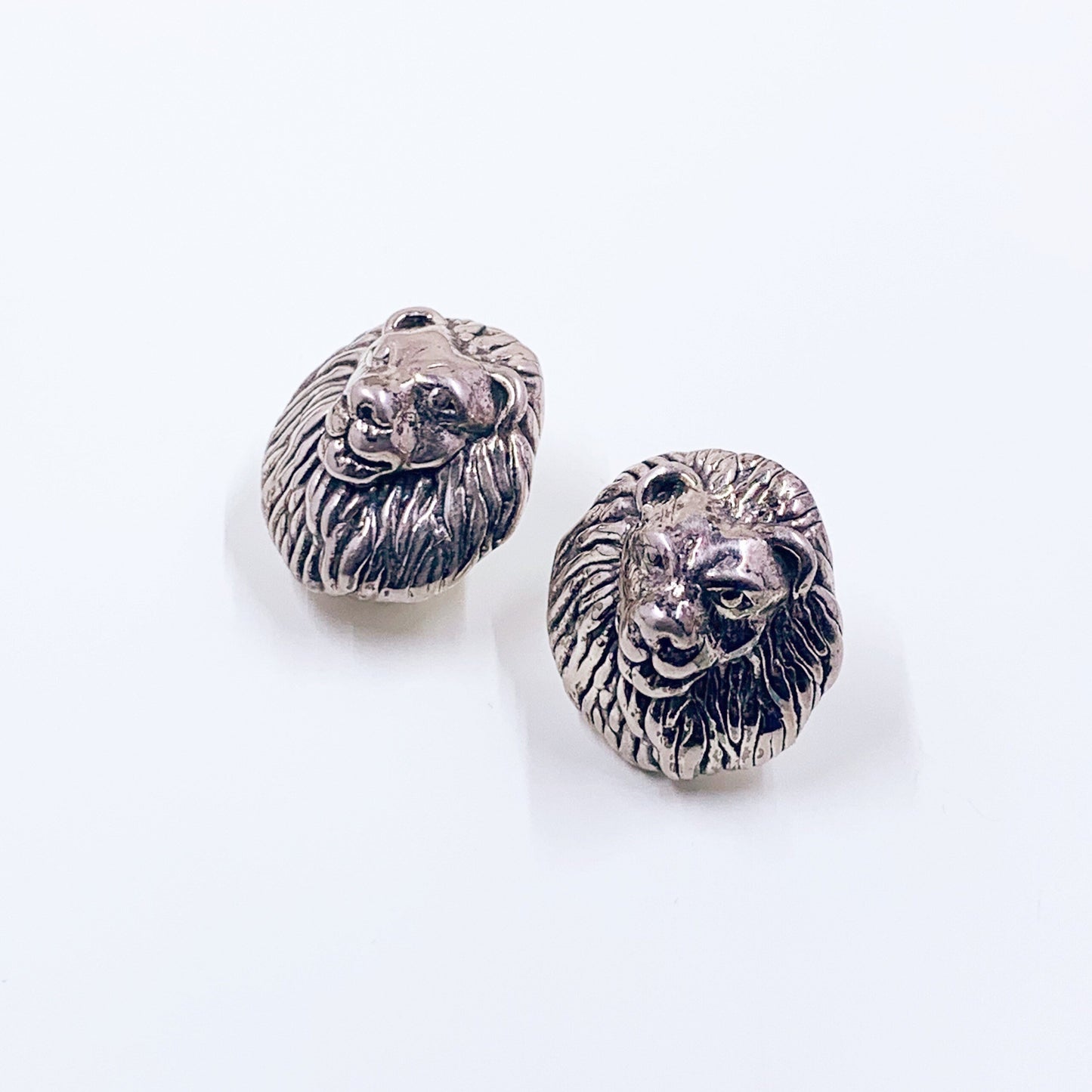 Vintage Silver Lion Earrings | Vintage Lion Head Earrings