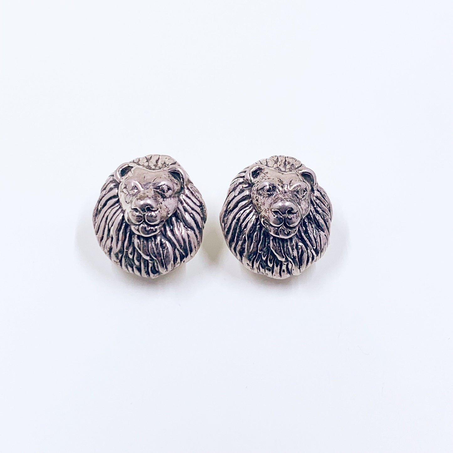 Vintage Silver Lion Earrings | Vintage Lion Head Earrings