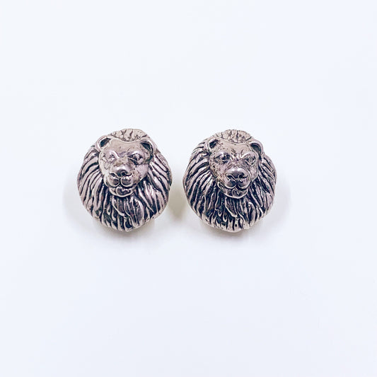 Vintage Silver Lion Earrings | Vintage Lion Head Earrings