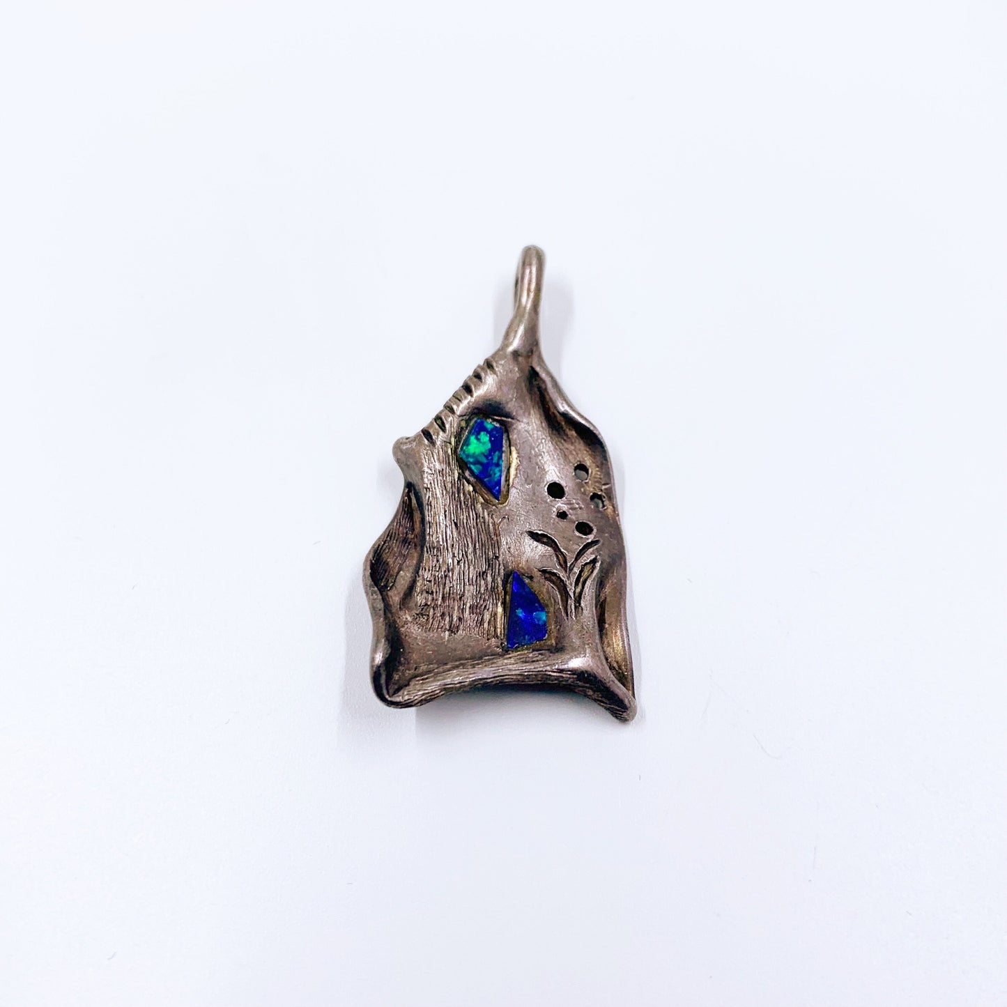 Vintage Sterling Abstract Modernist Opal Pendant | Sterling Artisan Abstract Pendant