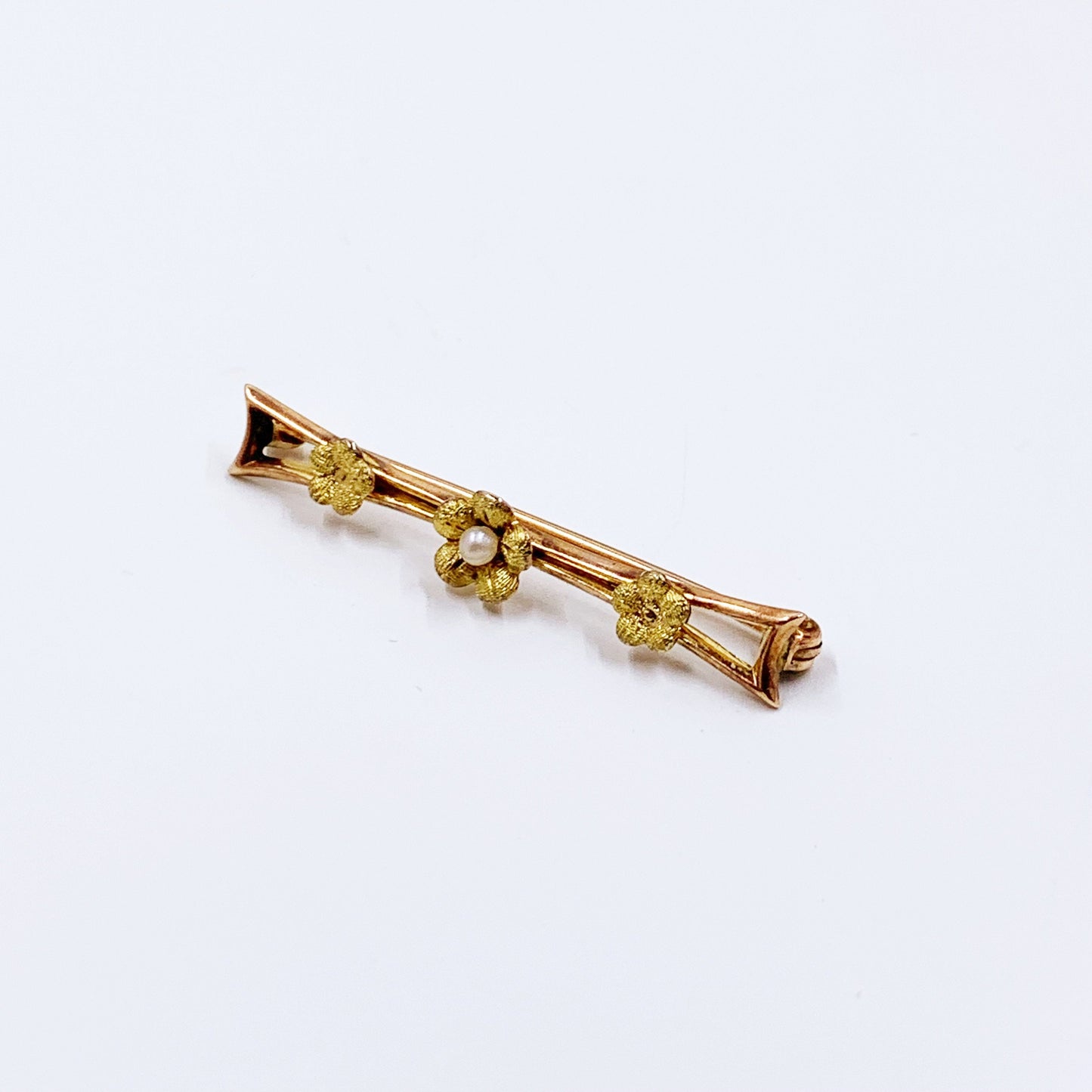 Victorian 10k Gold Floral Seed Pearl Brooch