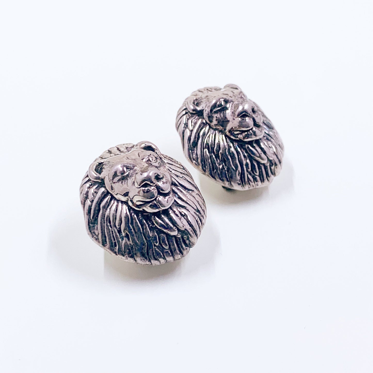 Vintage Silver Lion Earrings | Vintage Lion Head Earrings