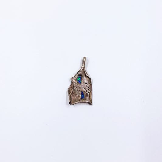 Vintage Sterling Abstract Modernist Opal Pendant | Sterling Artisan Abstract Pendant