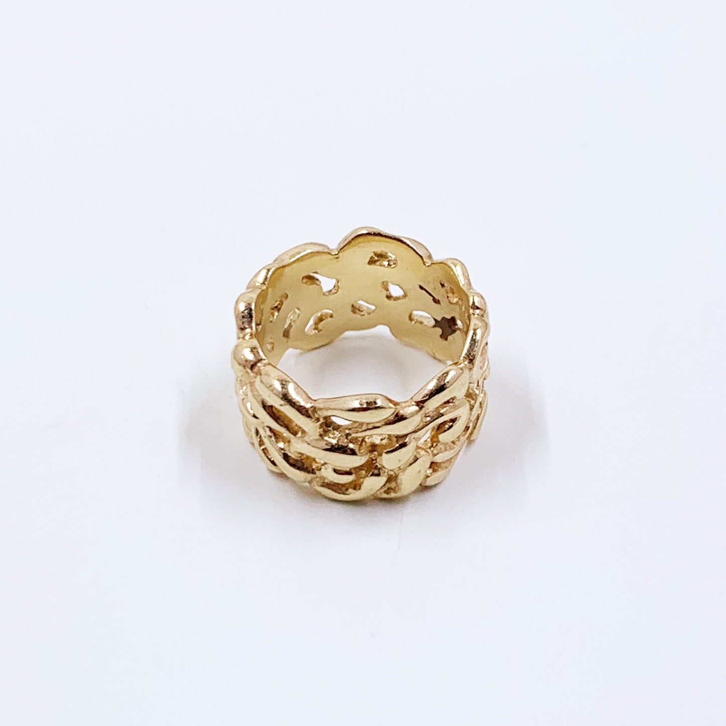 Vintage 14k Gold Decorative Wide Band | Textured Pierced Scroll Band Ring | 5 1/2 Ring